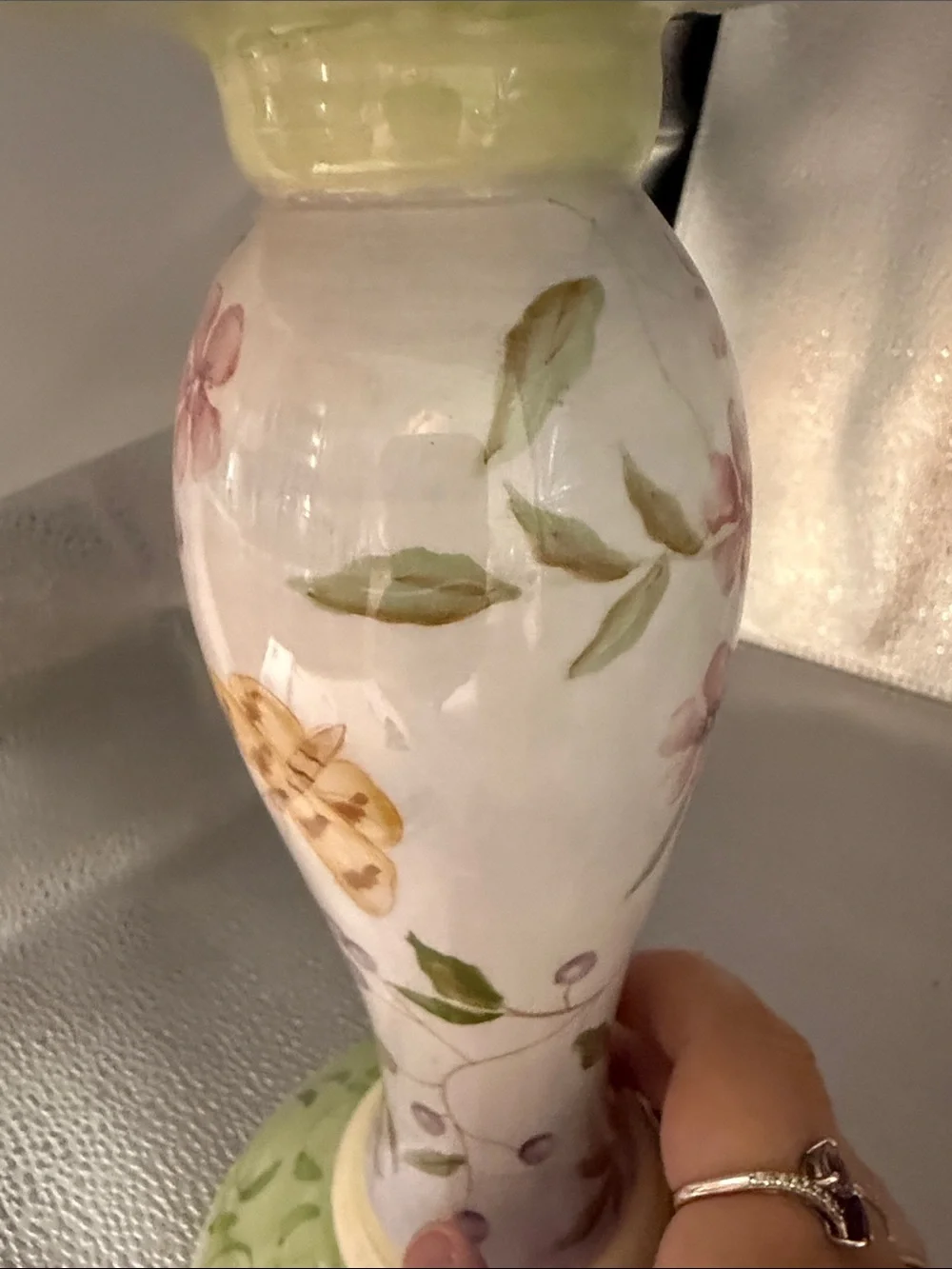 Floral and ButterflyCeramic Candle Hand Painted Pillar by Capiware